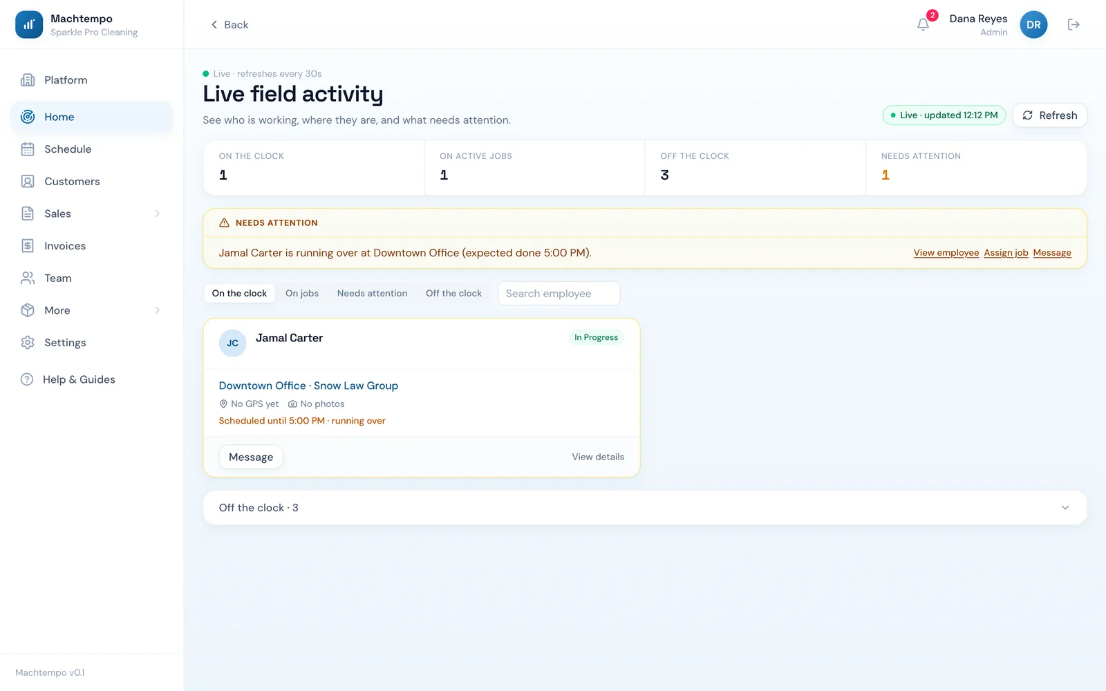 Machtempo — Live field activity